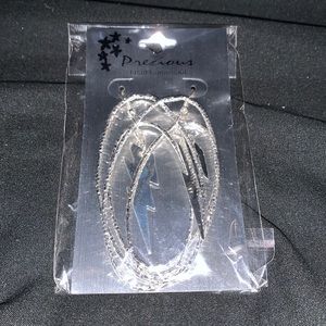 Lighting bolt silver oval earrings